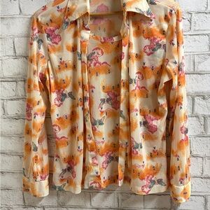 Vibrant Women’s 70’s Floral Blouse Retro Flower Power